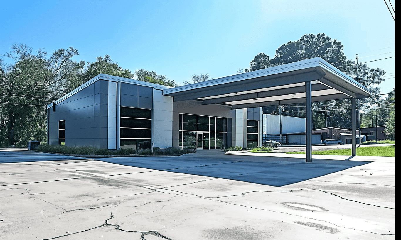 "Industrial landscape view of Esseco Oil Company's facility in Greeneville, South Carolina"