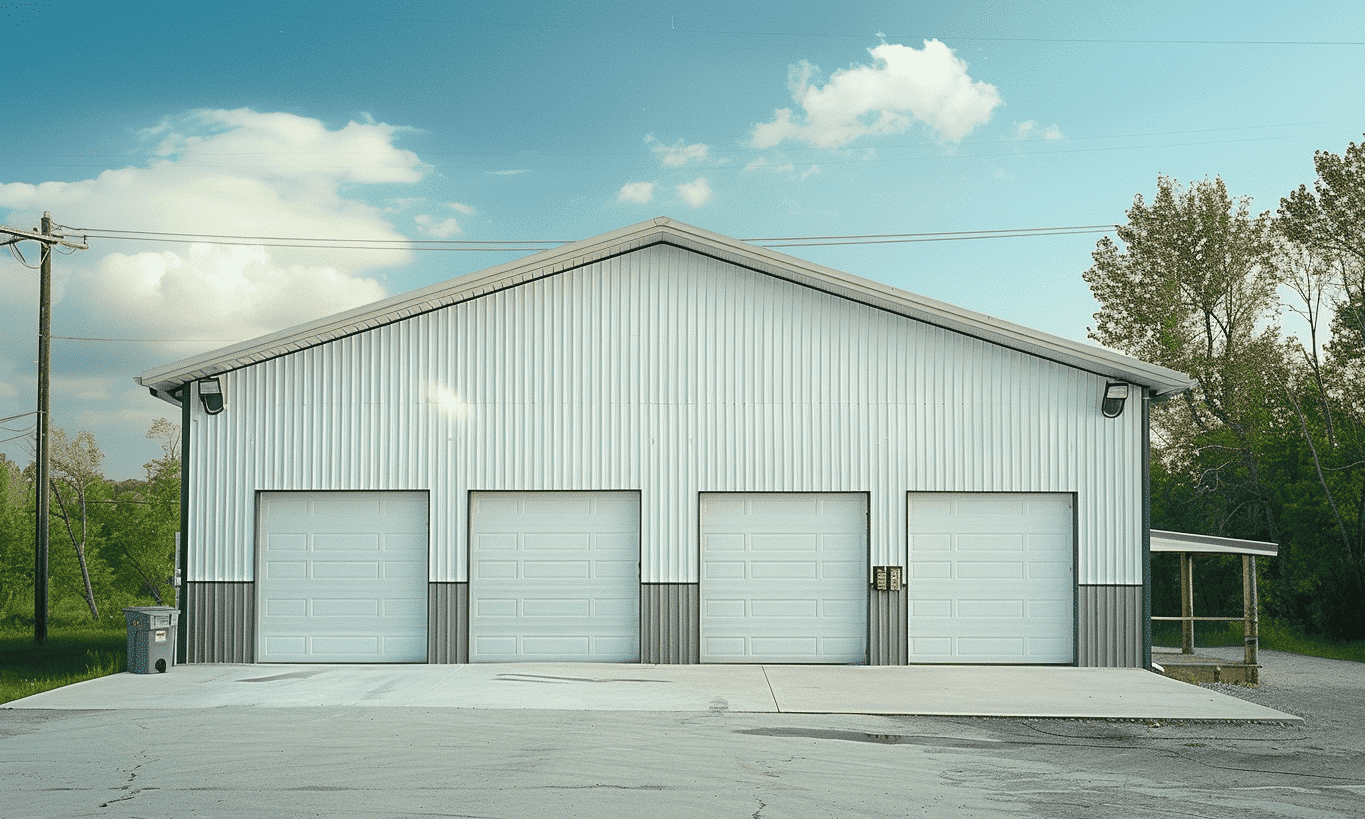 Ground level view showing spacious garage with two large double doors for easy vehicle parking