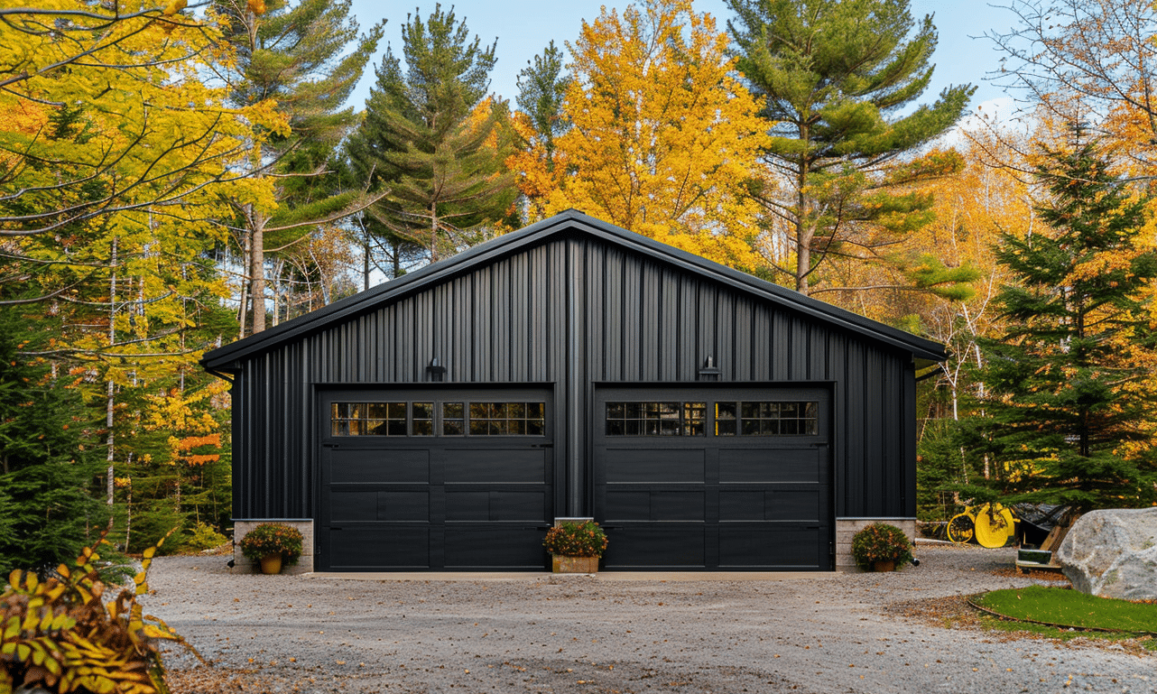 Ontario steel garage kits with double doors providing durability and easy access in customizable sizes and styles.