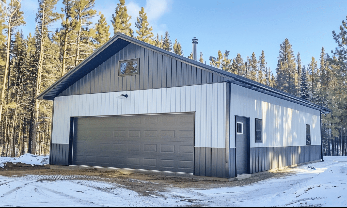 Steel building in Ontario with shades of grey and off-white exterior, showcasing modern industrial architecture.