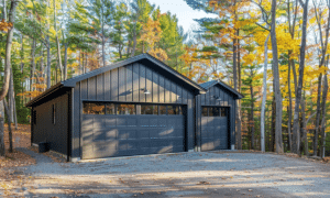 Steel garage kit in Ontario 30 by 40 standing in an open field showcasing durable metal construction and spacious design