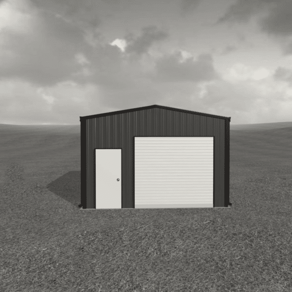 A spacious 16x24 metal shed with three doors ideal for storage and workshops in a backyard setting.